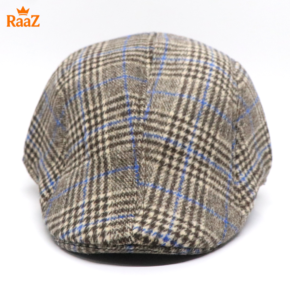Picture of Brown Check Blue Line Retro Charm Wool Checkered Cap For Men