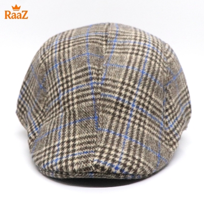 Picture of Brown Check Blue Line Retro Charm Wool Checkered Cap For Men