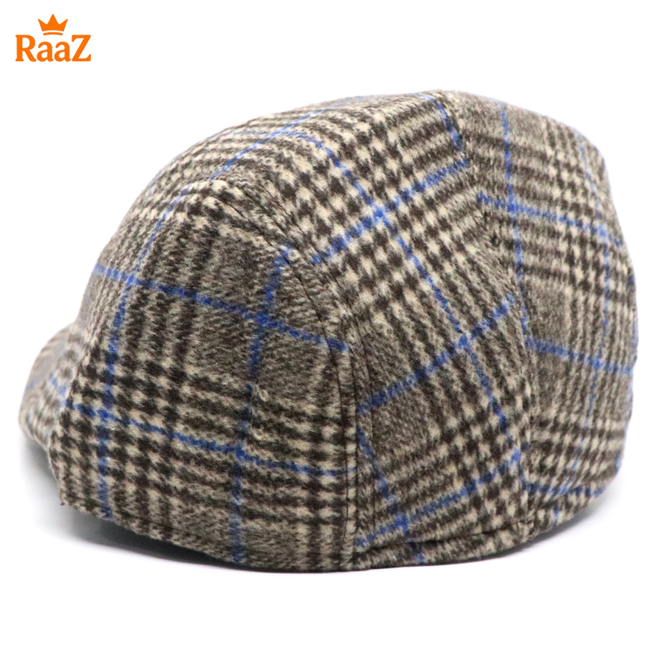 Picture of Brown Check Blue Line Retro Charm Wool Checkered Cap For Men