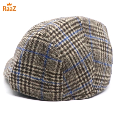 Picture of Brown Check Blue Line Retro Charm Wool Checkered Cap For Men