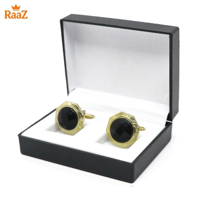 Picture of Golden Black Ruby Center Round Frame Cufflink For Men