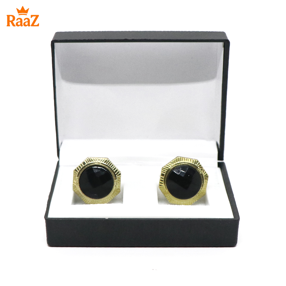 Picture of Golden Black Ruby Center Round Frame Cufflink For Men