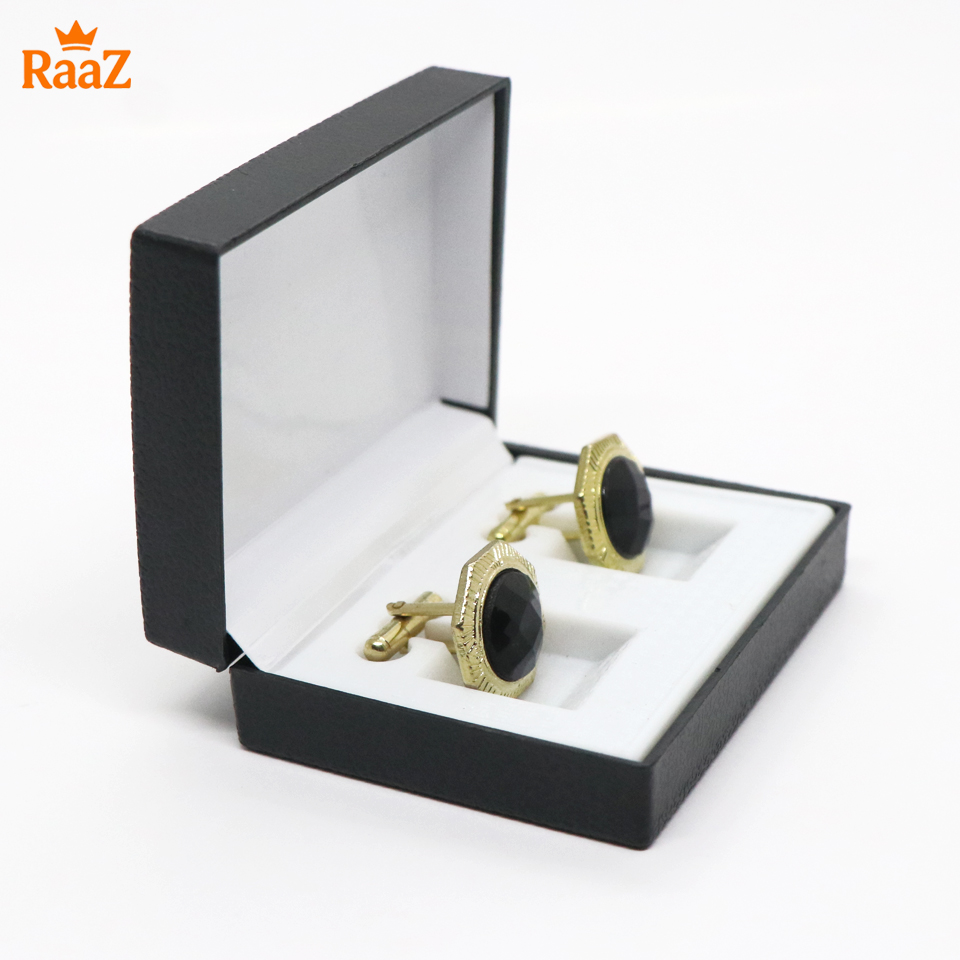Picture of Golden Black Ruby Center Round Frame Cufflink For Men