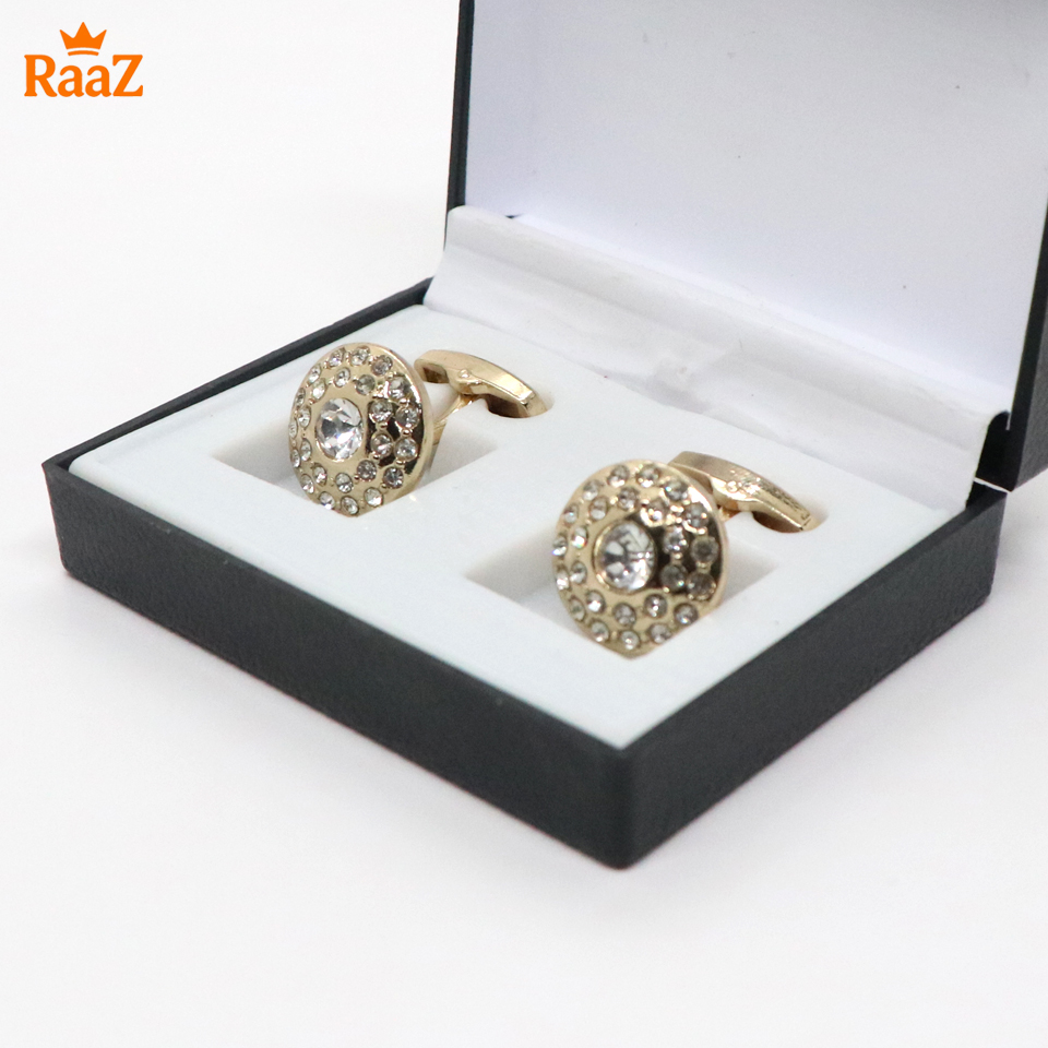 Picture of Golden White Crystal Crown Cufflink For Men