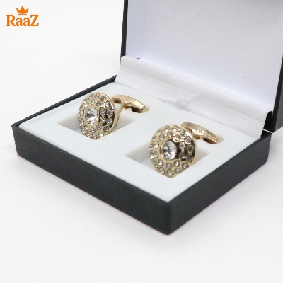 Picture of Golden White Crystal Crown Cufflink For Men