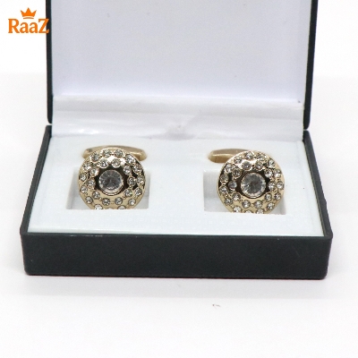 Picture of Golden White Crystal Crown Cufflink For Men