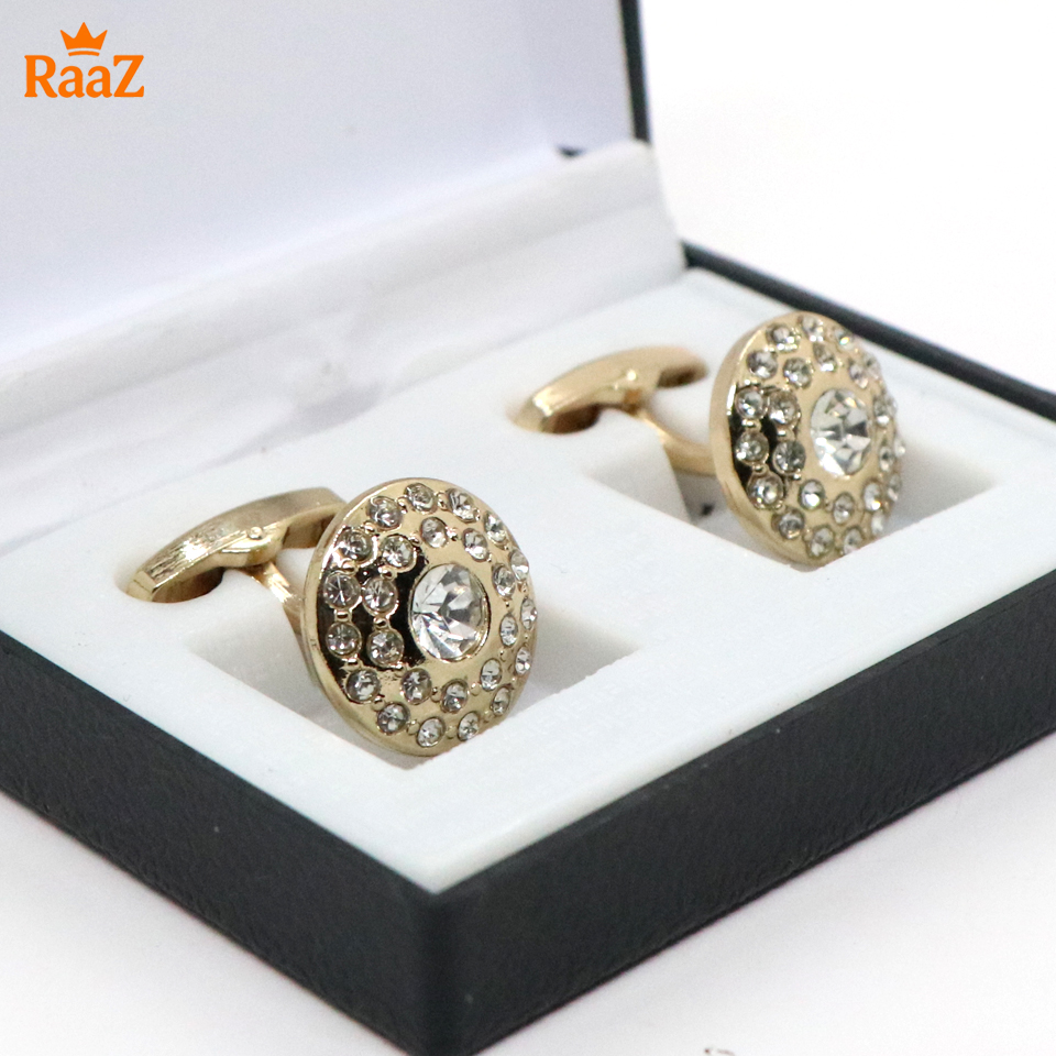 Picture of Golden White Crystal Crown Cufflink For Men