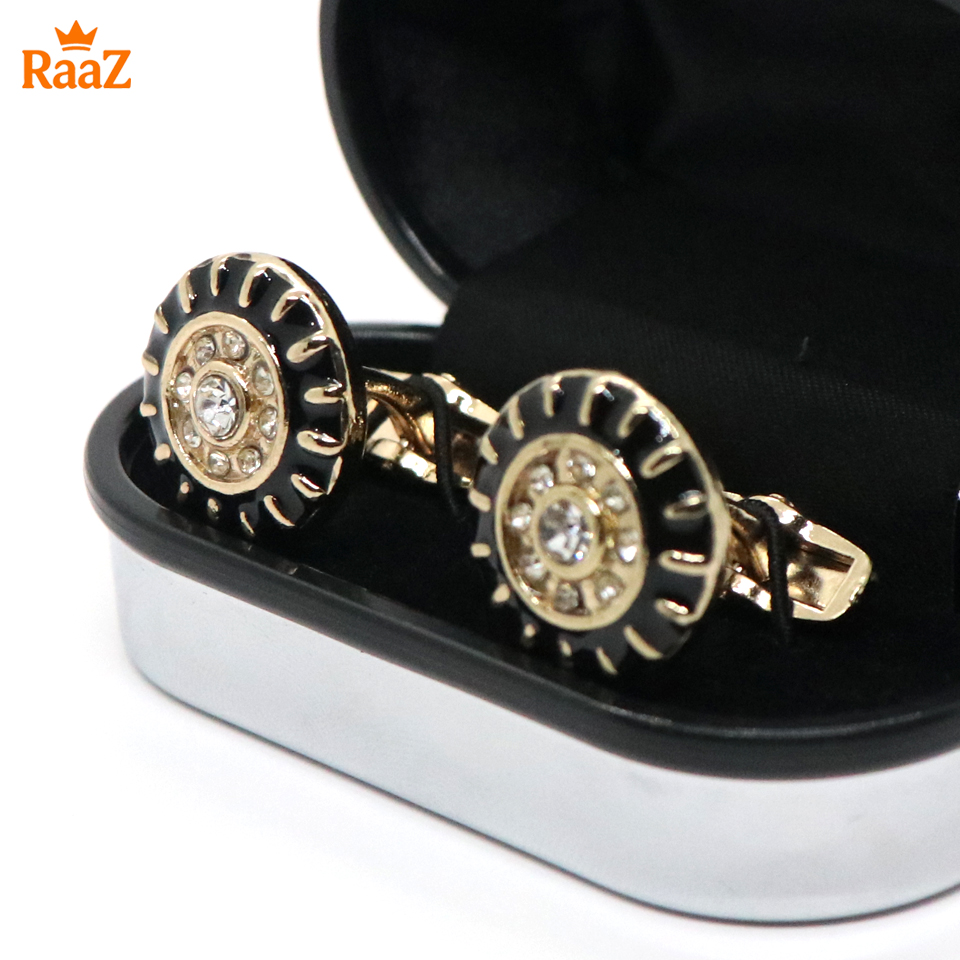 Picture of Black White Stone Ruby Center Round Frame Cufflink For Men
