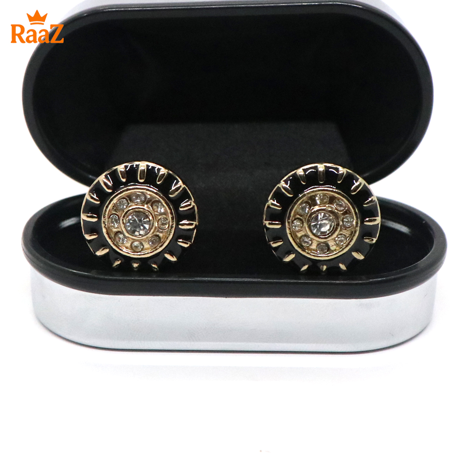 Picture of Black White Stone Ruby Center Round Frame Cufflink For Men