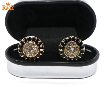 Picture of Black White Stone Ruby Center Round Frame Cufflink For Men