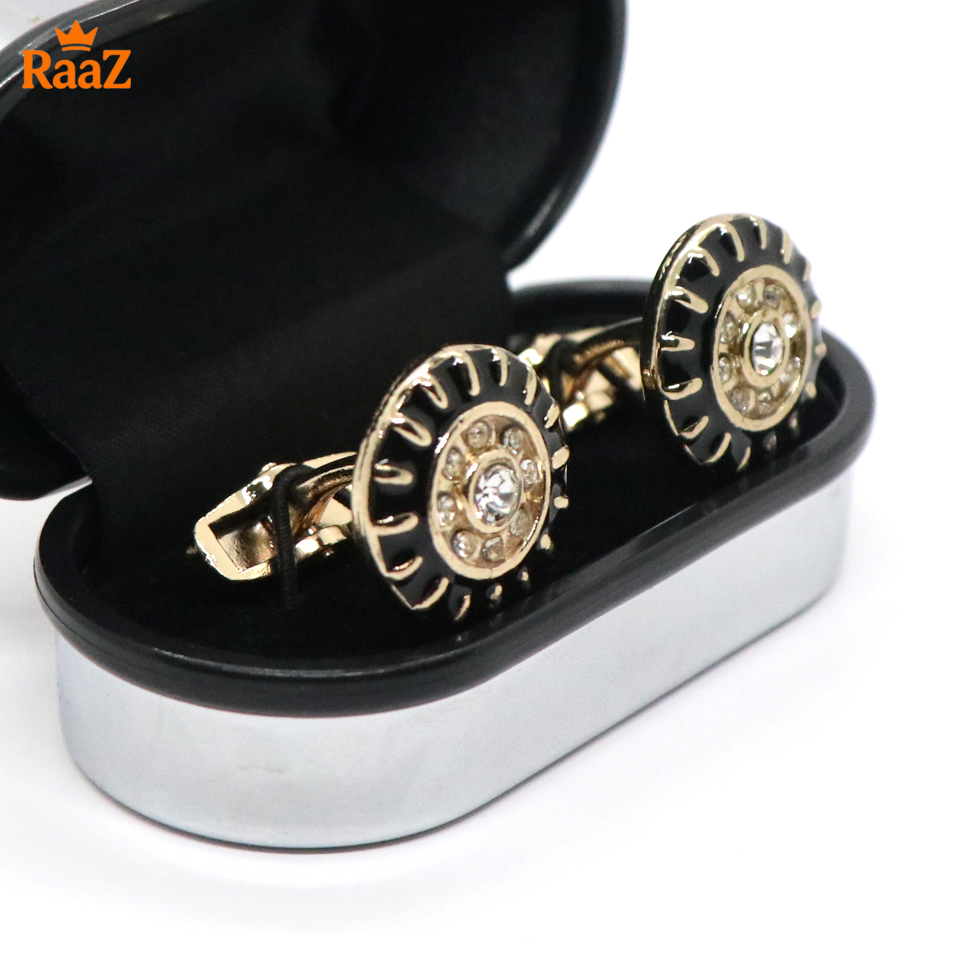 Picture of Black White Stone Ruby Center Round Frame Cufflink For Men