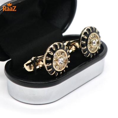 Picture of Black White Stone Ruby Center Round Frame Cufflink For Men