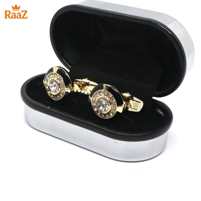 Picture of Golden Ruby Center Round Frame Cufflink For Men