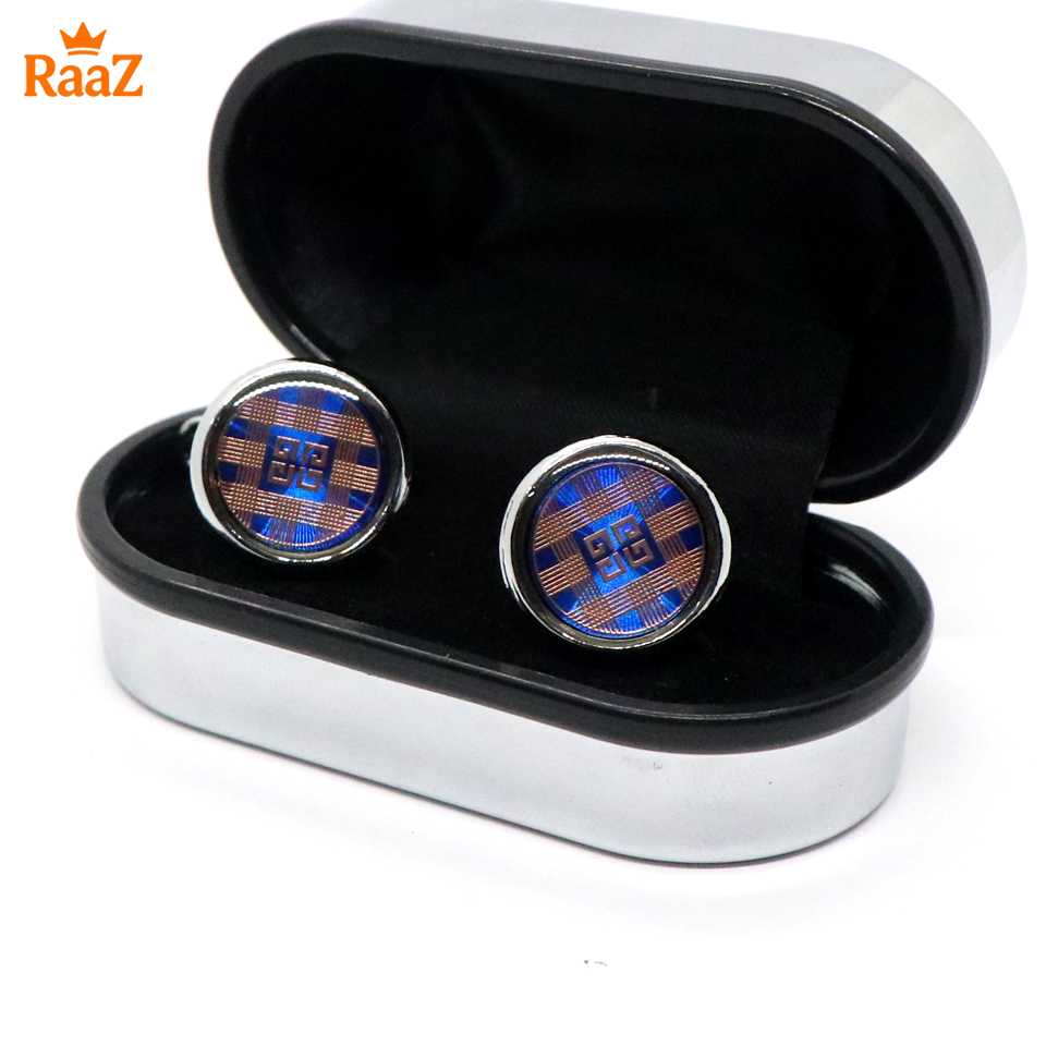 Picture of Silver Blue Ruby Center Round Frame Cufflink For Men