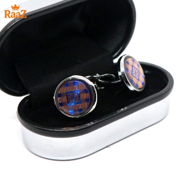 Picture of Silver Blue Ruby Center Round Frame Cufflink For Men
