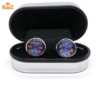 Picture of Silver Blue Ruby Center Round Frame Cufflink For Men