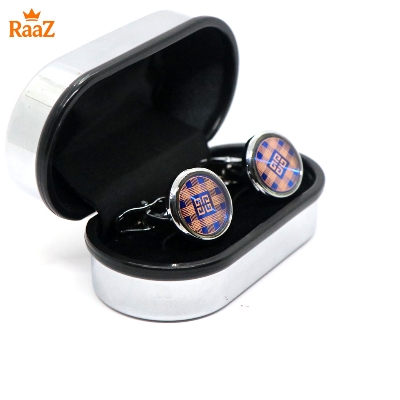 Picture of Silver Blue Ruby Center Round Frame Cufflink For Men