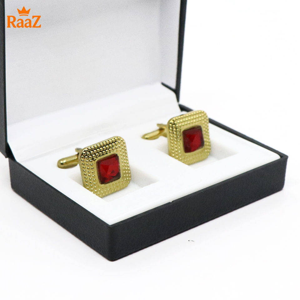 Picture of Golden Red Emerald Spark Classic Cufflink For Men