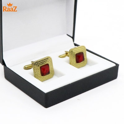 Picture of Golden Red Emerald Spark Classic Cufflink For Men