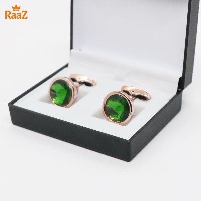 Picture of Golden Frame Green Emerald Round Cufflink For Men