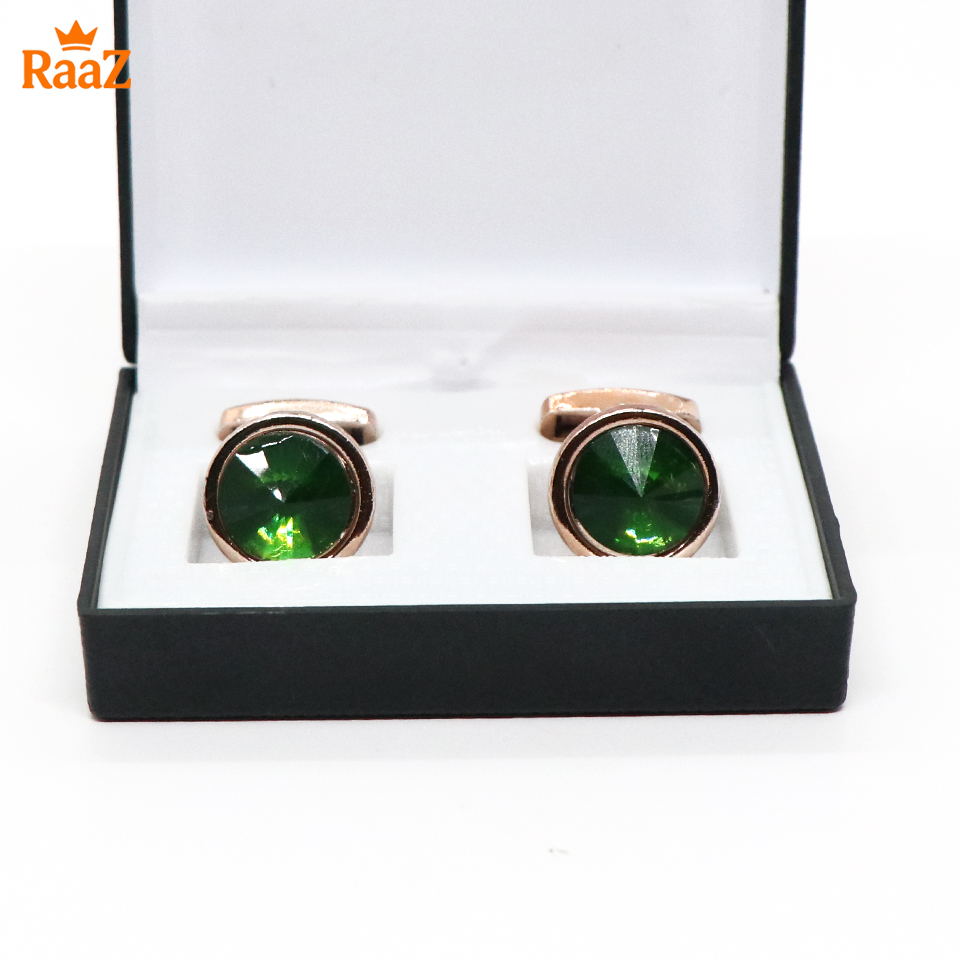 Picture of Golden Frame Green Emerald Round Cufflink For Men