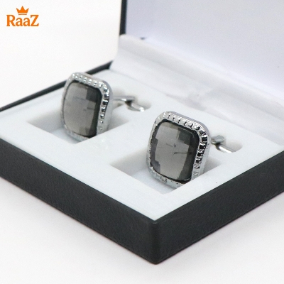 Picture of Full Silver Emerald Spark Classic Cufflink For Men