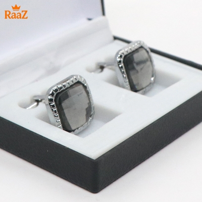 Picture of Full Silver Emerald Spark Classic Cufflink For Men