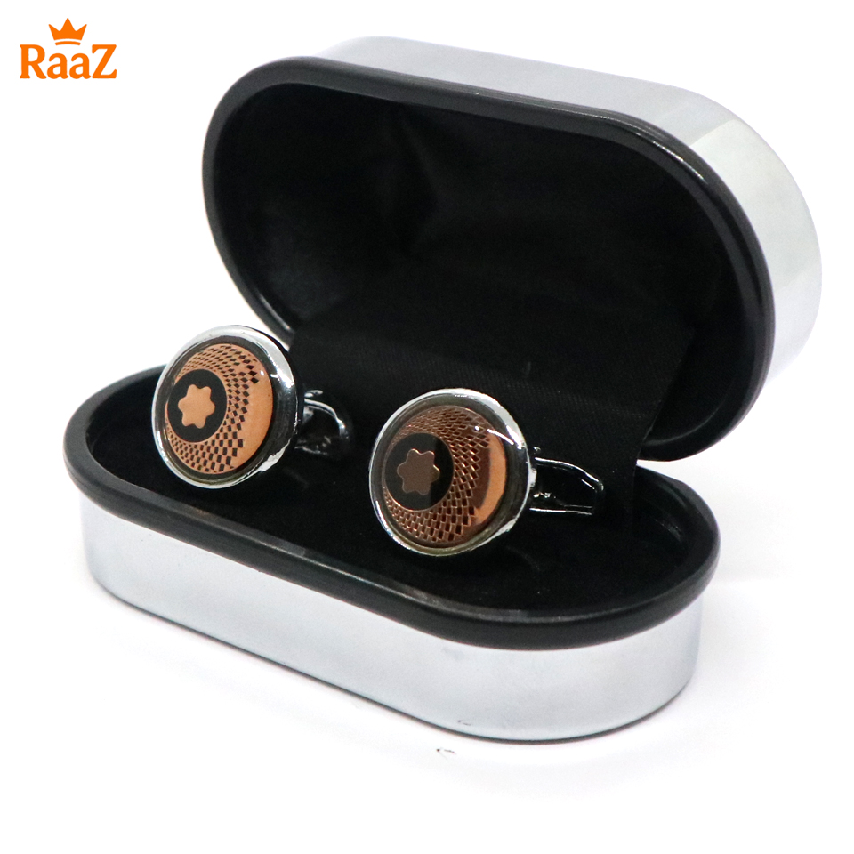 Picture of Silver Chocolate Ruby Center Round Frame Cufflink For Men
