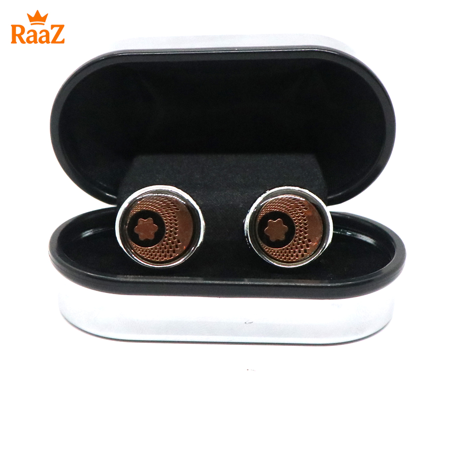 Picture of Silver Chocolate Ruby Center Round Frame Cufflink For Men