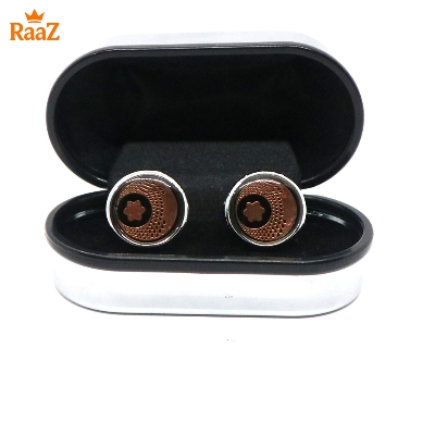 Picture of Silver Chocolate Ruby Center Round Frame Cufflink For Men