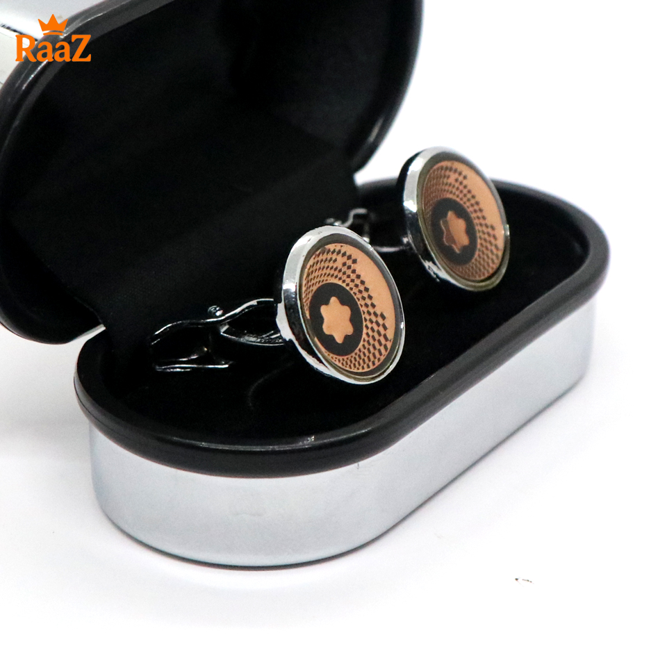 Picture of Silver Chocolate Ruby Center Round Frame Cufflink For Men