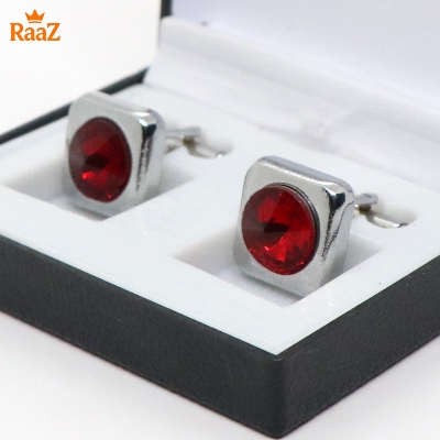 Picture of Silver Red Ruby Center Frame Cufflink For Men