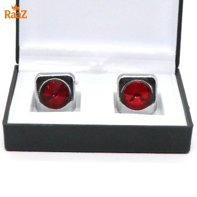 Picture of Silver Red Ruby Center Frame Cufflink For Men