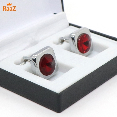 Picture of Silver Red Ruby Center Frame Cufflink For Men