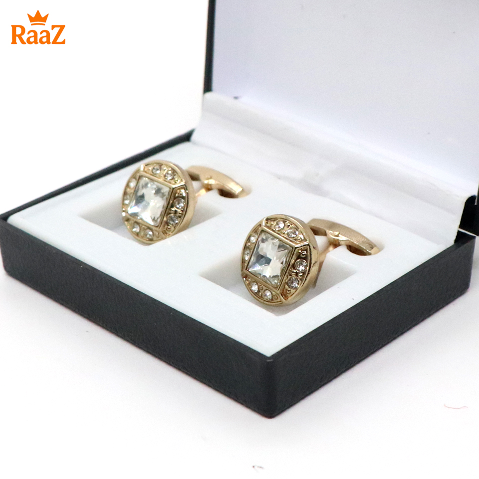 Picture of Golden White Ruby Center Round Frame Cufflink For Men