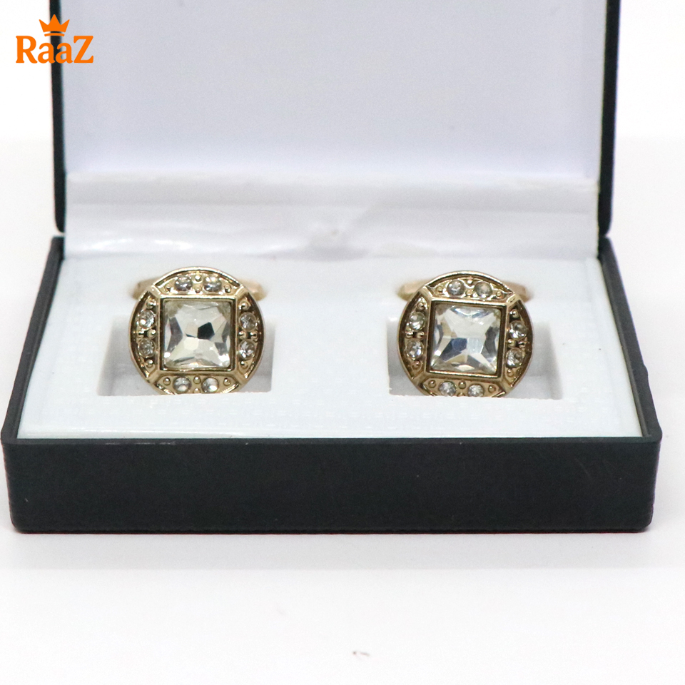 Picture of Golden White Ruby Center Round Frame Cufflink For Men