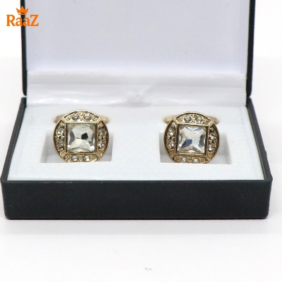 Picture of Golden White Ruby Center Round Frame Cufflink For Men