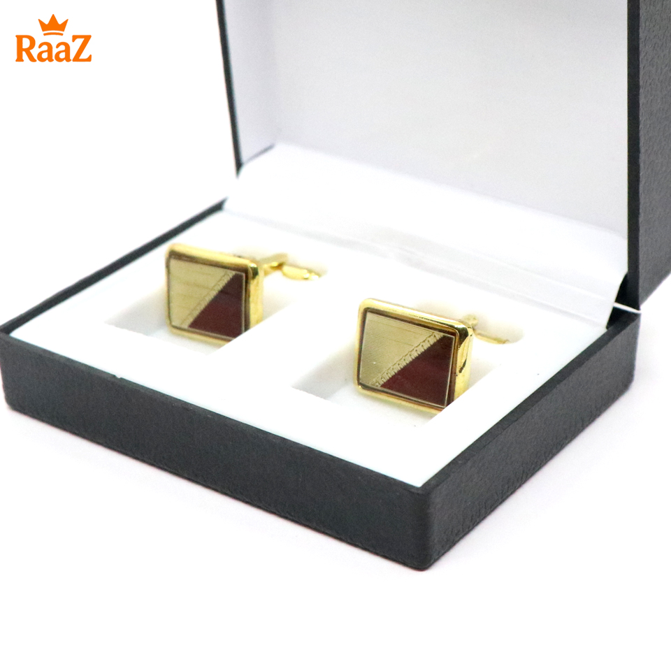 Picture of Golden Maroon Square Floral Crest Antique Cufflink For Men