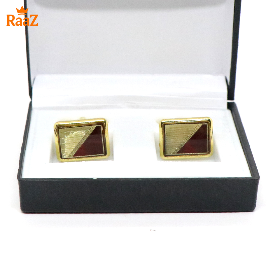 Picture of Golden Maroon Square Floral Crest Antique Cufflink For Men