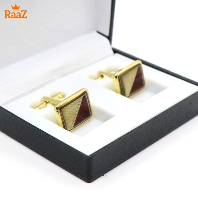 Picture of Golden Maroon Square Floral Crest Antique Cufflink For Men