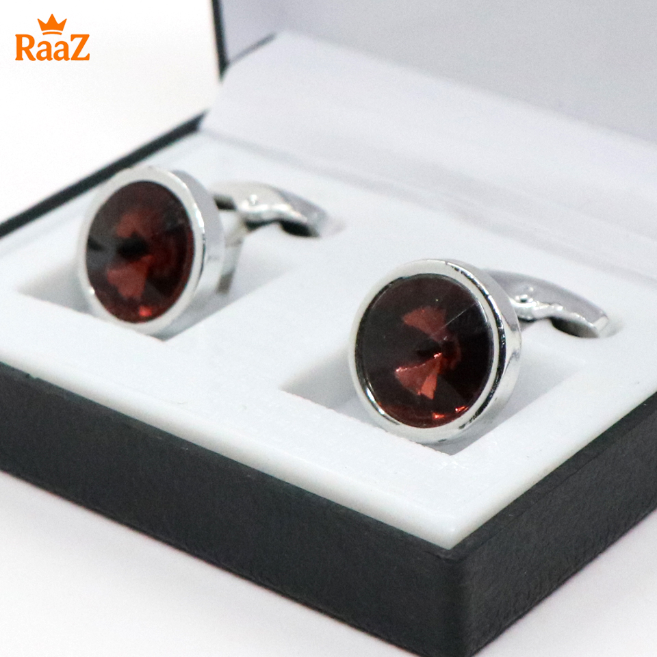Picture of Silver Coffee Ruby Center Round Frame Cufflink For Men