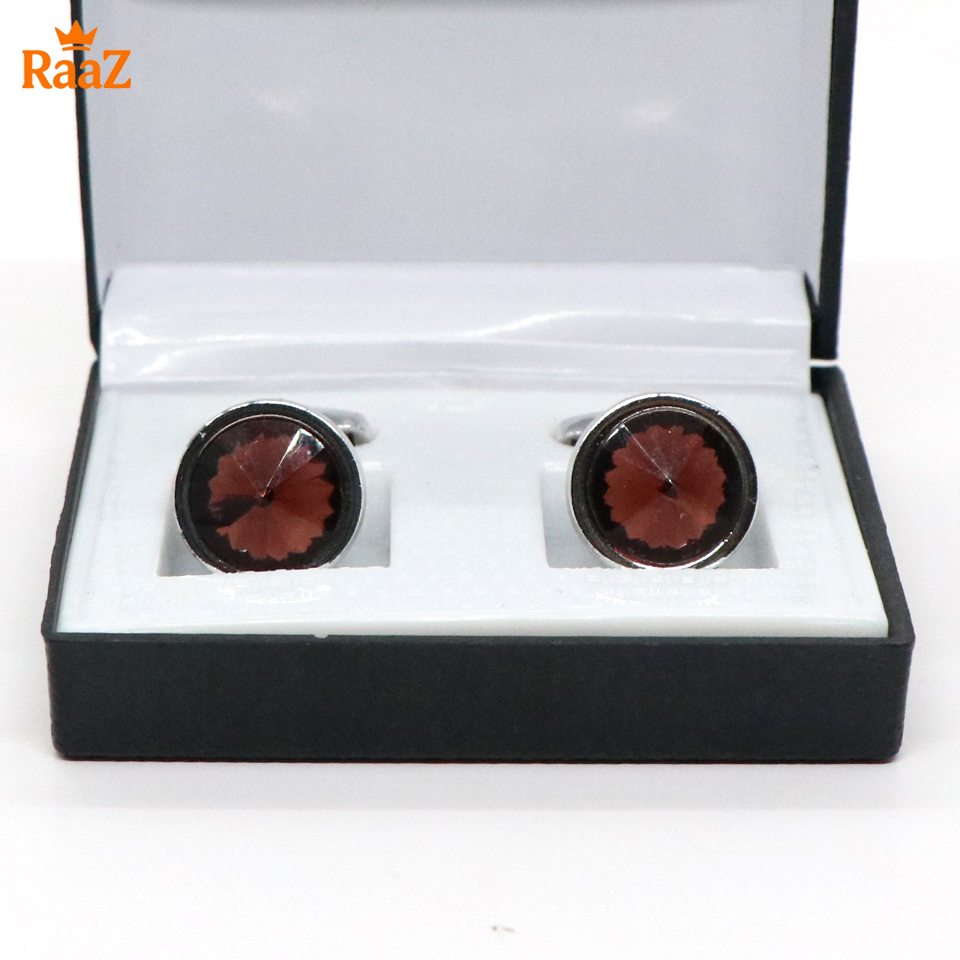 Picture of Silver Coffee Ruby Center Round Frame Cufflink For Men