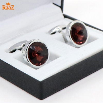 Picture of Silver Coffee Ruby Center Round Frame Cufflink For Men