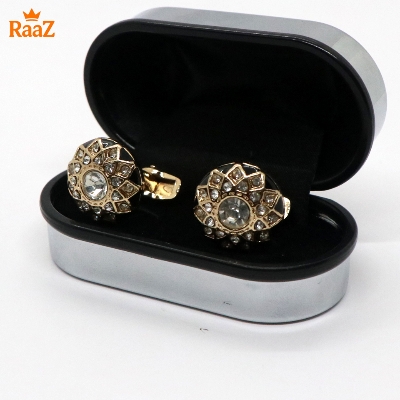 Picture of Golden Stone Ruby Center Round Frame Cufflink For Men