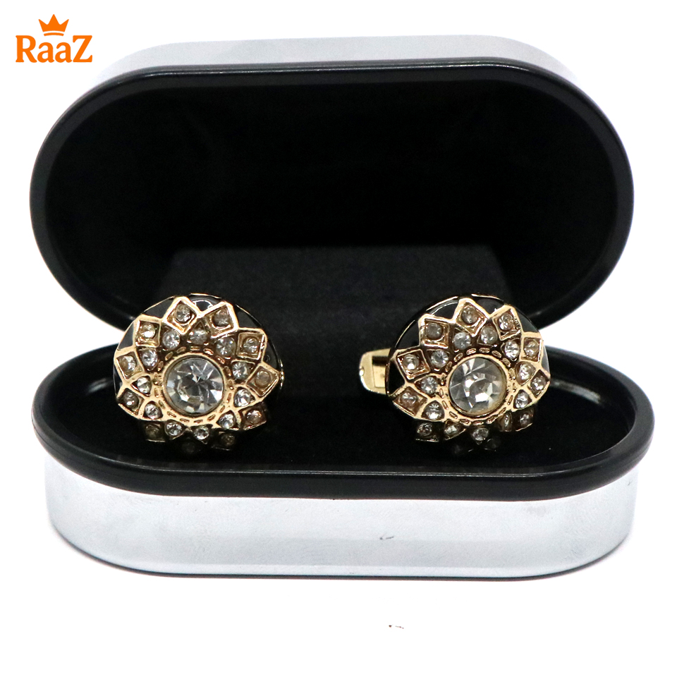 Picture of Golden Stone Ruby Center Round Frame Cufflink For Men