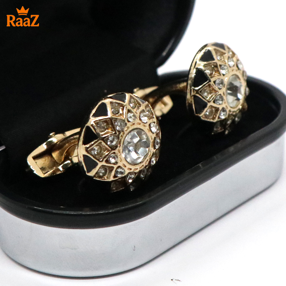Picture of Golden Stone Ruby Center Round Frame Cufflink For Men