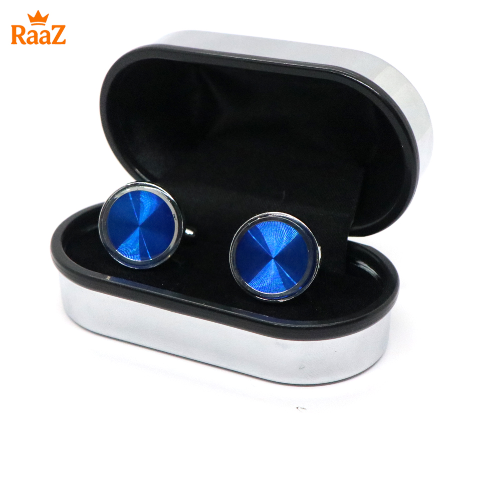 Picture of Silver Royal Blue Round Gem Cufflink For Men