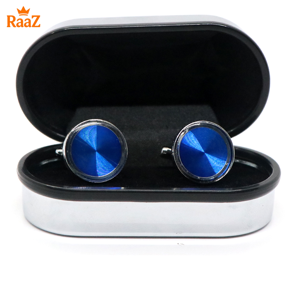 Picture of Silver Royal Blue Round Gem Cufflink For Men