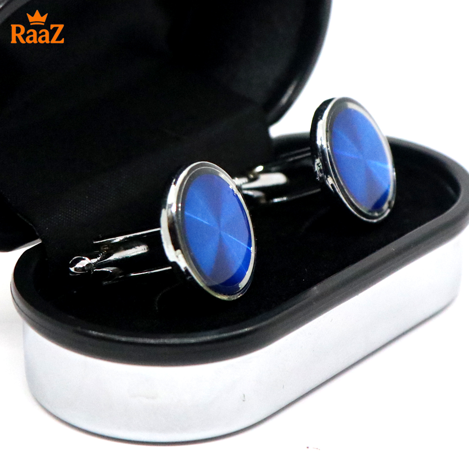 Picture of Silver Royal Blue Round Gem Cufflink For Men