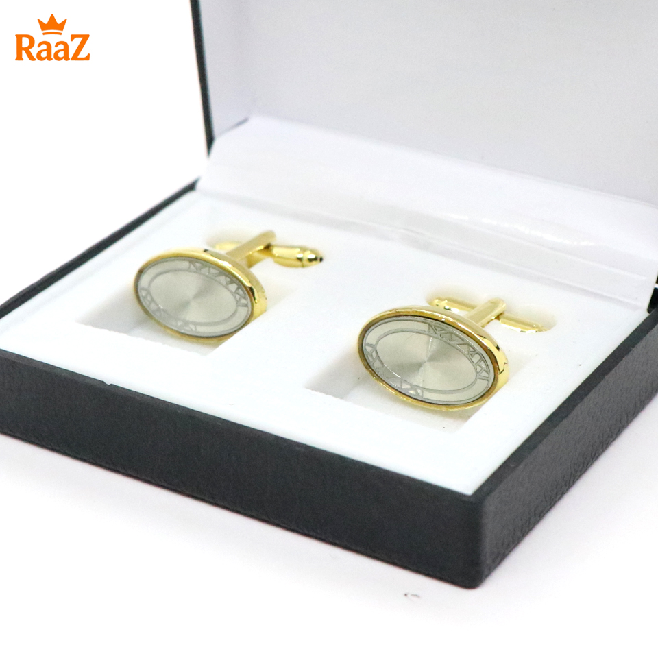 Picture of Golden White Oval Shape Floral Crest Antique Cufflink For Men